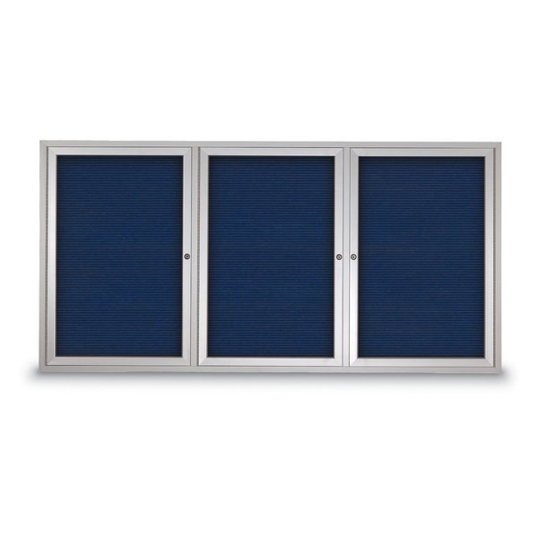 United Visual Products 96"x48" 3-Door Enclosed Outdoor Letterboard, Blue Felt/Satin UV1163DTD9648-SATIN-BLUE